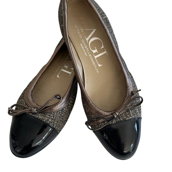 AGL Brown Black Metallic Captoe Ballet Ballerina Flats Size 36.5 - Picture 4 of 8